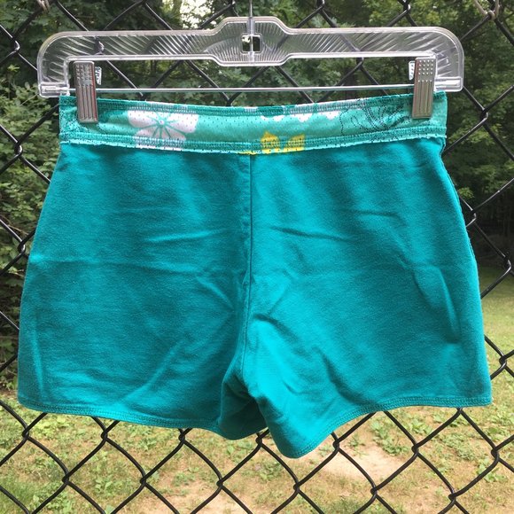 Girl'sTeal Hibiscus Flower Print Reversible Shorts - Picture 2 of 4